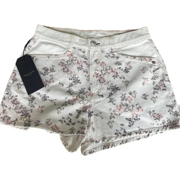 rag & bone Floral Ellie Denim White 24 Purple Pink Shorts - Picture 5 of 7